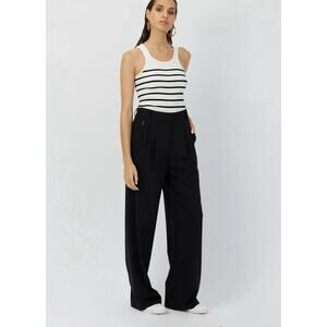 GREY VEN The Maccaden Black Pleated Slouchy Wide Leg Trouser Pants